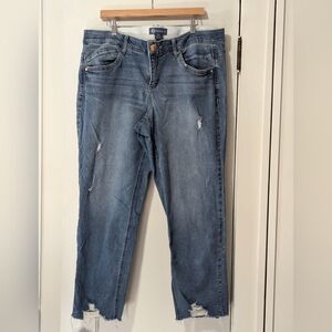 Democracy Blue Ankle Cropped Jeans with Distressed Look